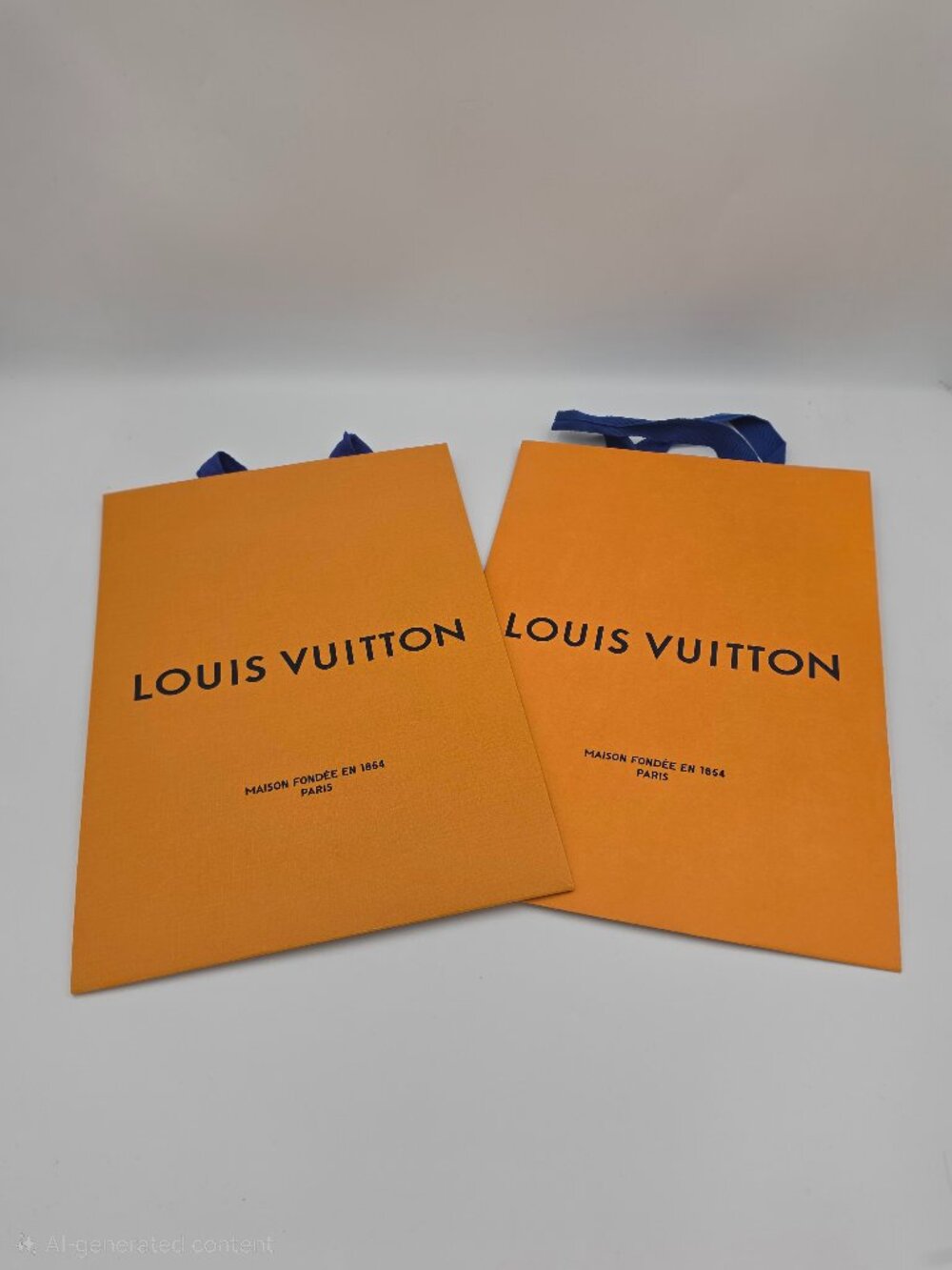 Authentic Louis Vuitton Orange Shopping Bags Blue Handles Empty Lot of 2